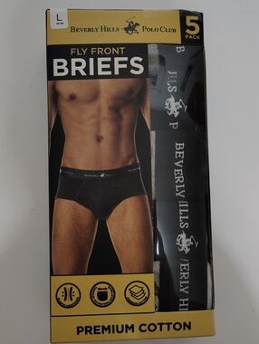 Beverly Hills Polo Club Black Men's Fly Front Briefs - 5 Pack Size 36-38